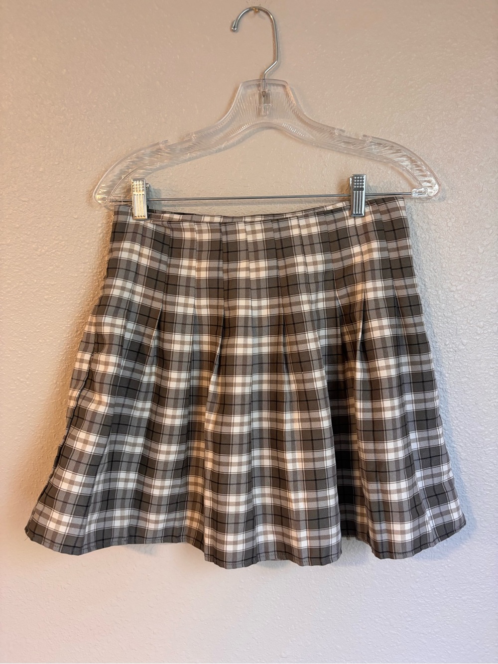 Plaid Pleated Mini Skirt in green, Brown and Cream